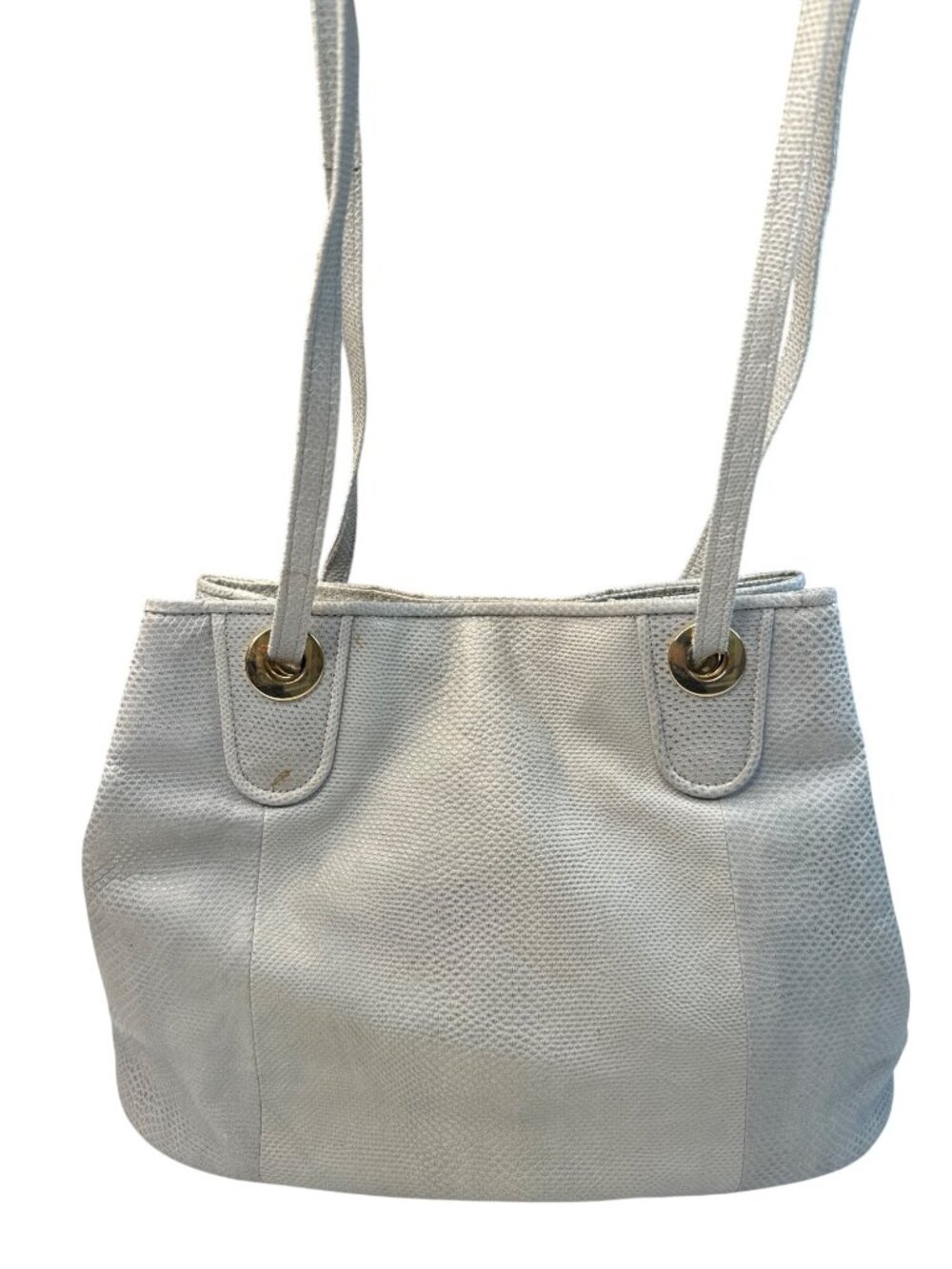 Jacomo White Textured Shoulder Bag With Gold Grommets And Double Straps